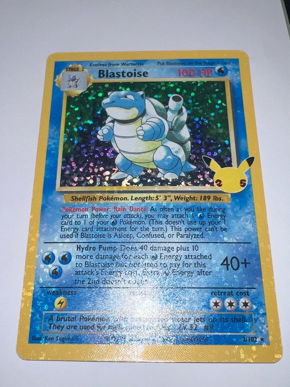 Pokemon Blastoise Holographic Card - Blue & Yellow Border